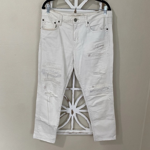2010 AMERICAN EAGLE STRETCH size 8 regular DISTRESSED WHITE SLOUCHY JEANS *J158 - Picture 1 of 8